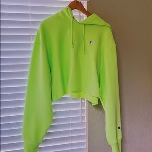 Neon green Champion cropped hoodie
